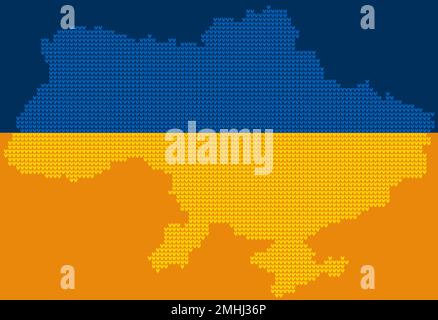 Textured Ukrainian geographical map made of knitting texture in Ukrainian flag colors Stock Vector