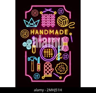 Handmade Hobby Neon Poster Stock Vector