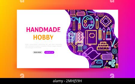 Laundry Room Neon Landing PageHandmade Hobby Neon Landing Page Stock Vector