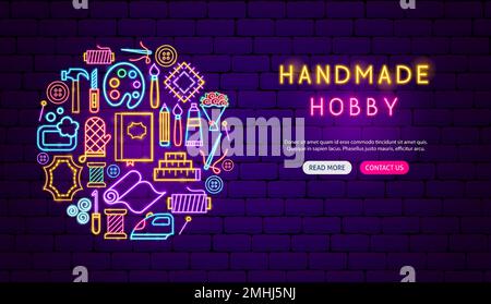 Handmade Hobby Neon Banner Design Stock Vector