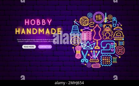 Hobby Handmade Neon Banner Design Stock Vector