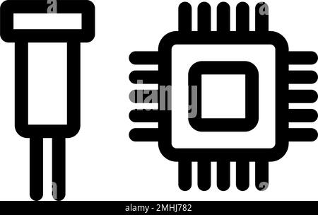 Black electronic component icons. Electric circuit conductor and ...