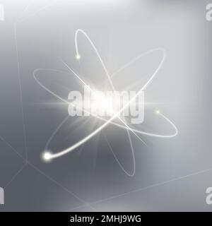 Atom science biotechnology white vector neon graphic Stock Vector