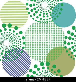 Different shaped circles green pantone seamless pattern, shiny sphere background, modern beautiful wallpaper, fabric print template. wrapping paper il Stock Vector