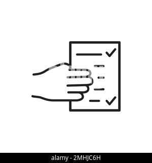 Hand document icon, on white background document in hand linear icon. Thin line design VECTOR ILLUSTRATION Stock Vector