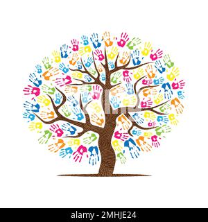 Abstract hand prints tree silhouettes ellipse Stock Vector