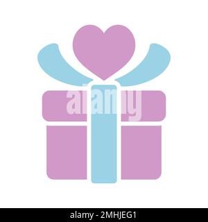 Gift box sign glyph icon. Present with heart love symbol. Valentines day. Vector illustration, romance elements. Sticker, patch, badge, card for marri Stock Vector