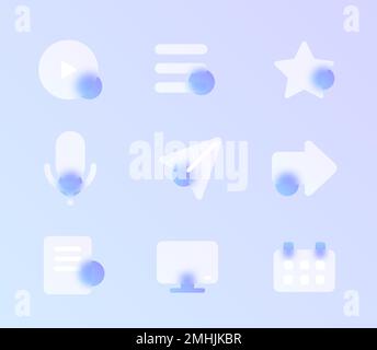 ui glass morphism trendy style icon set Stock Vector