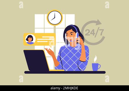Customer support concept. Online global technical support. Vector illustration. Flat Stock Vector