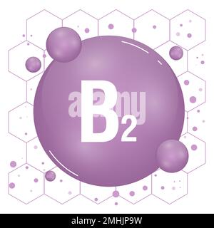 Vitamin B2 shining pill capcule icon. Vitamin complex with chemical formula, group B, riboflavin. Shining substance drop. Meds for heath ads. Vector Stock Vector