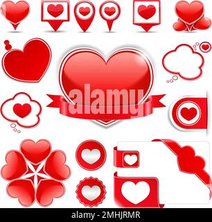 Set of different design elements with hearts, vector eps10 illustration Stock Vector