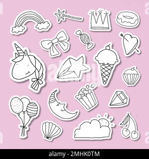 Cute doodle style journal sticker with a white border set on a pink background vector Stock Vector