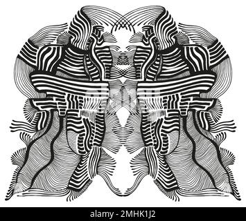 Monochrome intricate abstract pattern, black lines isolated on white background. Surreal fantasy texture. Doodle style. Vector hand drawn illustration Stock Vector