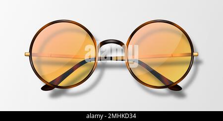 Vector 3d Realistic Round Frame Glasses Icon Isolated. Leopard Color Frame. Transparent Orange Sunglasses for Women and Men, Accessory. Optics, Lens Stock Vector