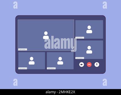 UI UX template for video conferencing and meetings application on desktop. Five users Stock Vector