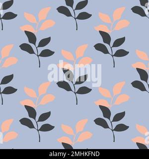 Vector floral seamless pattern. Dark grey and beige leaves. Stock Vector