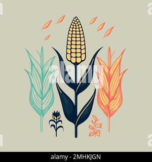 corn plant cultivation with ripe corn cobs vector illustration Stock ...