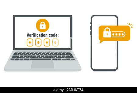 Two steps authentication. Verification push code message on smartphone. Notice with code for secure login or sign in. Two factor verification via Stock Vector