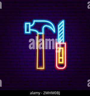 Hammer and Stationery Knife Neon Sign Stock Vector