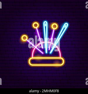 Needle Pin Cushion Neon Sign Stock Vector