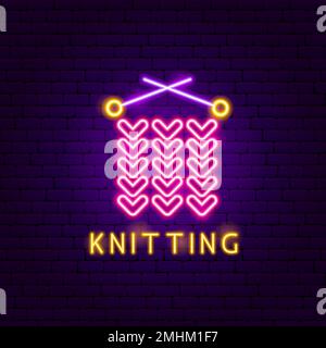 Knitting Neon Label Stock Vector