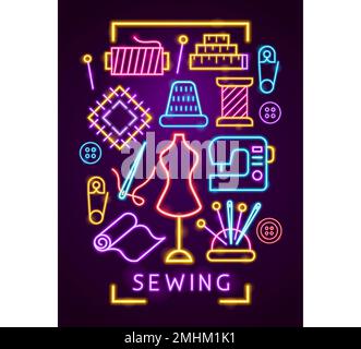 Sewing Neon Poster Stock Vector
