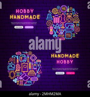 Handmade Neon Banners Stock Vector