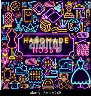 Handmade Hobby Neon Frame Stock Vector