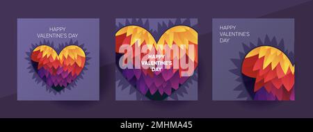 Happy Valentines day vector banner, social media post template with a beautiful colorful heart. Stock Vector