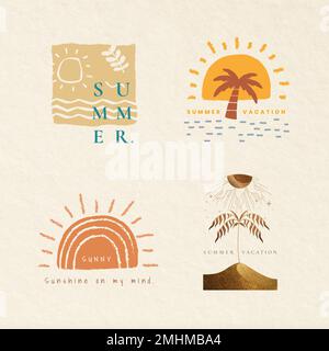 Summer vacation colorful badges vector t-shirt print design elements collection Stock Vector