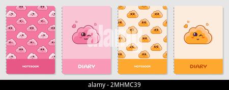 Cartoon Cover page templates. Vector clouds prints.  Stock Vector