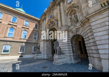 Lion Courtyard and gate in Buda Castle Royal Palace and Hungarian National Gallery in Budapest, Hungary Stock Photo