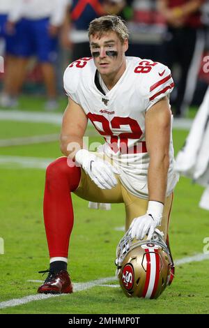 San Francisco 49ers tight end Ross Dwelley (82) during the first half of an  NFL football game against the Arizona Cardinals, Thursday, Oct. 31, 2019,  in Glendale, Ariz. (AP Photo/Rick Scuteri Stock