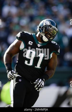 Philadelphia Eagles defensive end Fletcher Cox (91) reacts during the NFL  football game against the Green Bay Packers, Sunday, Nov. 27, 2022, in  Philadelphia. (AP Photo/Chris Szagola Stock Photo - Alamy