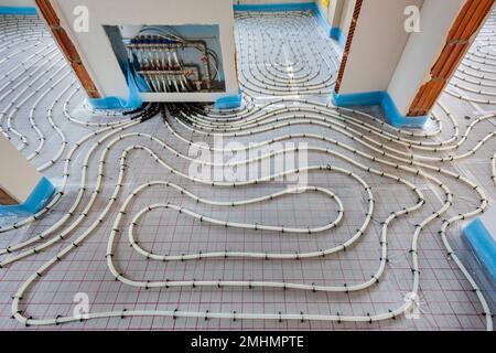 underfloor heating system in construction of new residential house Stock Photo