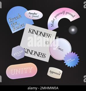 Aesthetic word sticker, holographic pastel gradient clipart vector set Stock Vector