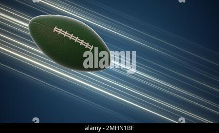 Super bowl football flying in high speed background 3d illustration. Stock Photo