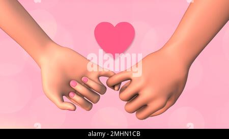 The Valentine's Day concept two hands making a commitment. 3d illustration. Stock Photo