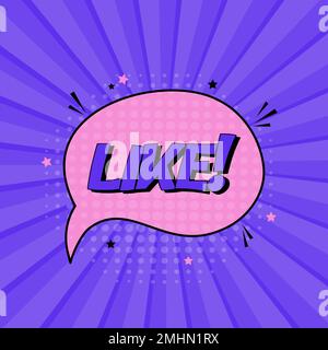 Comic speech bubble with expression text like. Vector bright dynamic cartoon illustration in retro pop art style isolated on purple background. Vector Stock Vector