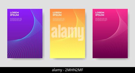 Gradient colorful abstract circle background with wavy halftone line elements. Vector illustration. Stock Vector