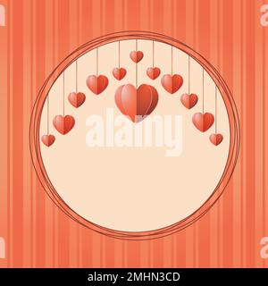 Red template for Valentine s Day card with paper hearts on a string. Vector. Template. Card. Invitations. Stock Vector