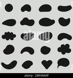 Geometric shapes black silhouette icon set. Outline cartoon abstract blank template for speech bubble, message balloon, text note badge, price tag Stock Vector