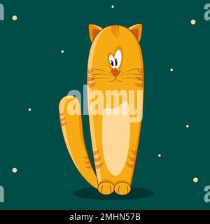 A red striped cat is sitting on a turquoise background. Stock Vector