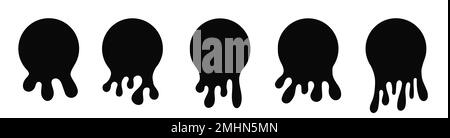 Dripping paint icon set. Current liquid. Paint flows. Melted circle logo. Current paint, stains. Current inks. Vector illustration Stock Vector