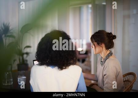 Women talking in cafeteria Stock Photo