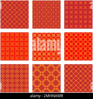 Set of  red and yellow decorative seamless  patterns suitable for weddings Stock Vector