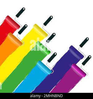 Roller brush with rainbow colors paint Stock Vector
