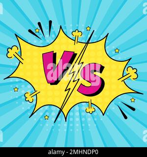 Comic speech bubble with expression text vs. Vector bright dynamic cartoon illustration in retro pop art style isolated on blue background. Vector Stock Vector