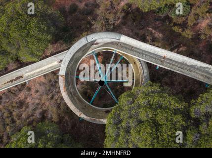 Aerial Drone Photo of slide in Aquatic Park Stock Photo