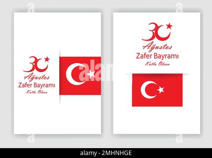 August 30 celebration of victory and the National Day in Turkey. (Turkish: 30 Agustos Zafer Bayrami Kutlu Olsun) Greeting card template. Stock Vector